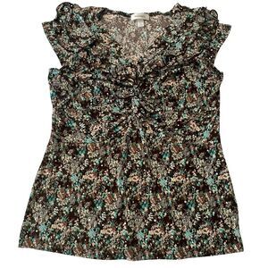 Y2K Dressbarn Ruffled Sparkly Floral Blouse Size Large